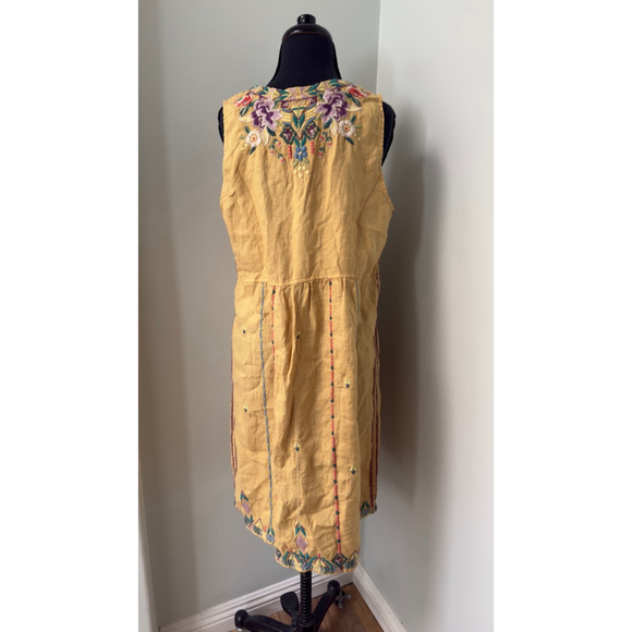 Women's Johnny Was Yellow Embroidered Linen Mini Dress L - Picture 3 of 5